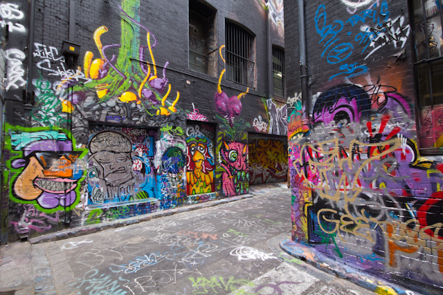 Die Hosier Lane in Melbourne ist für die urbane Strassenkunst bekannt