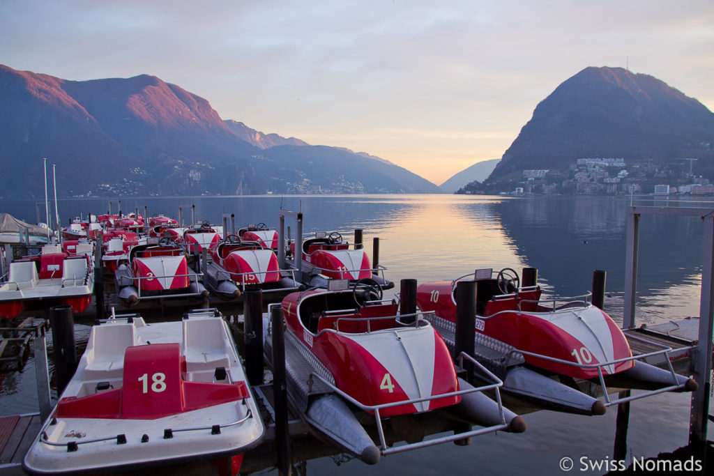 Lugano Tretboote auf dem See