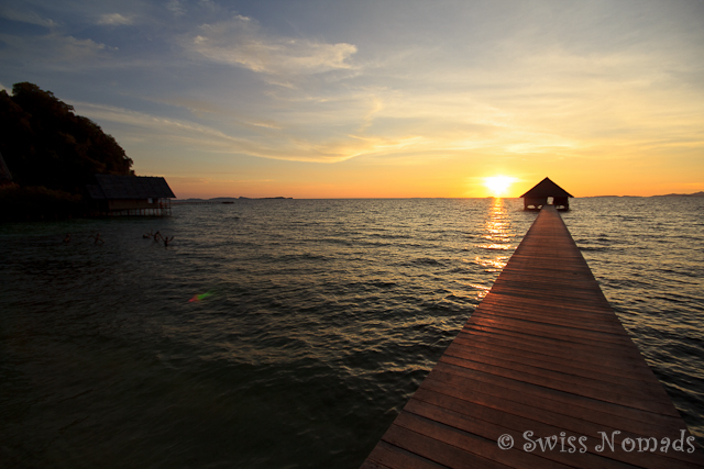 Zurück für einen traumhaften Sonnenuntergang in Pulau Pef