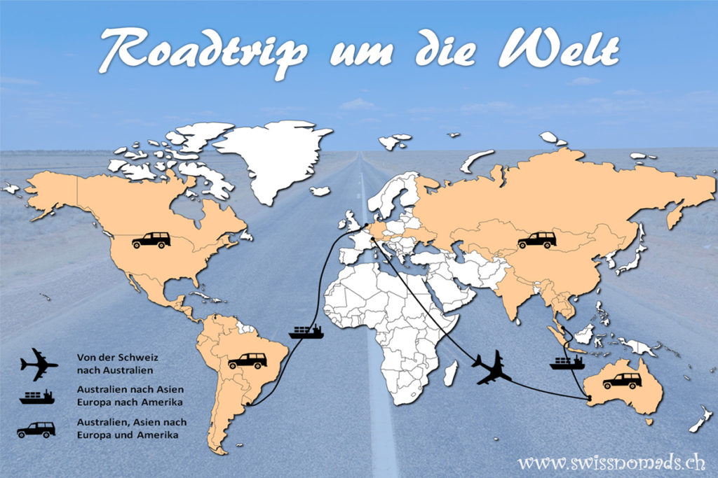 Die geplante Route unseres Roadtrips um die Welt