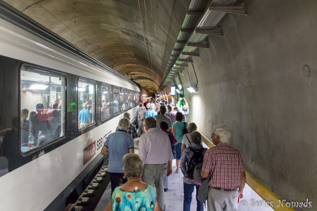 Bitte alle aussteigen: Bei der Multifunktionsstelle im Gotthard Basistunnel