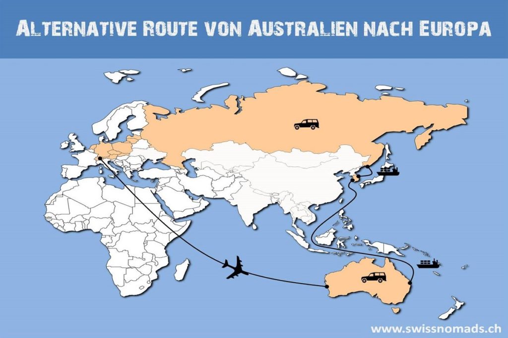 Alternative Route mit dem eigenen Fahrzeug von Australien nach Europa