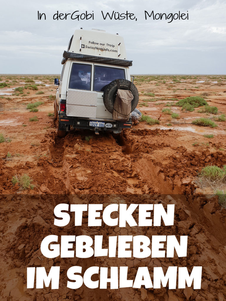 Stecken geblieben im Schlamm der Gobi Wüste in der Mongolei