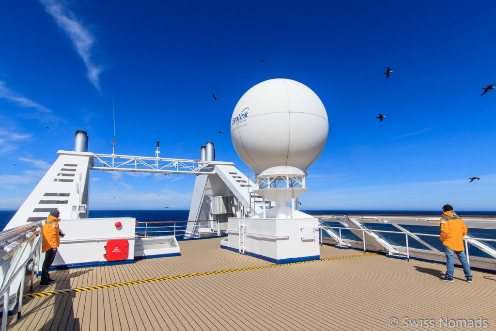 Aussendeck auf dem Expeditionsschiff Ocean Diamond