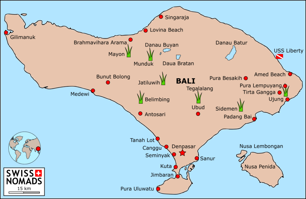 Schönste Reisterrassen Bali Karte