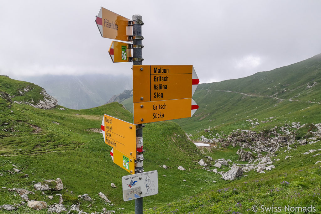 Wegweiser Route 66 in Liechtenstein